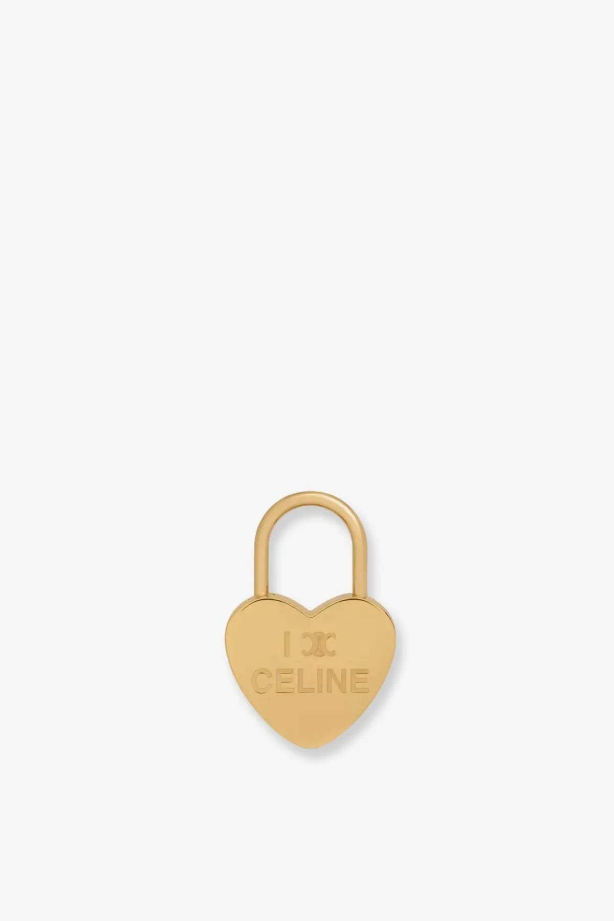 Gold heart-shaped brass charm padlock for women with i heart céline engraving by céline in gold color
