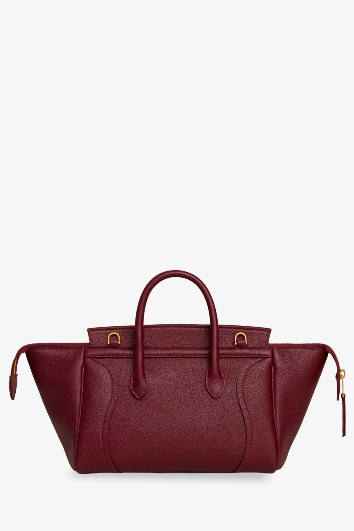 Burgundy leather céline classic medium speedy handbag with gold-tone hardware and top handles for women
