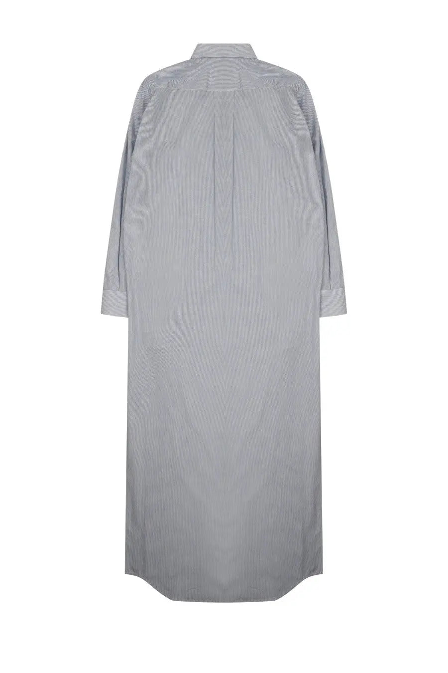 Celine women’s long shirt dress grey with subtle vertical stripes in light gray and a relaxed fit