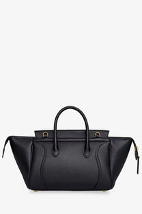 Celine women’s luggage black small crossbody bag in black pebbled leather with gold-tone hardware
