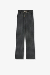 Celine women’s black checkered wool and cashmere wide-leg jogger trousers with a drawstring waistband