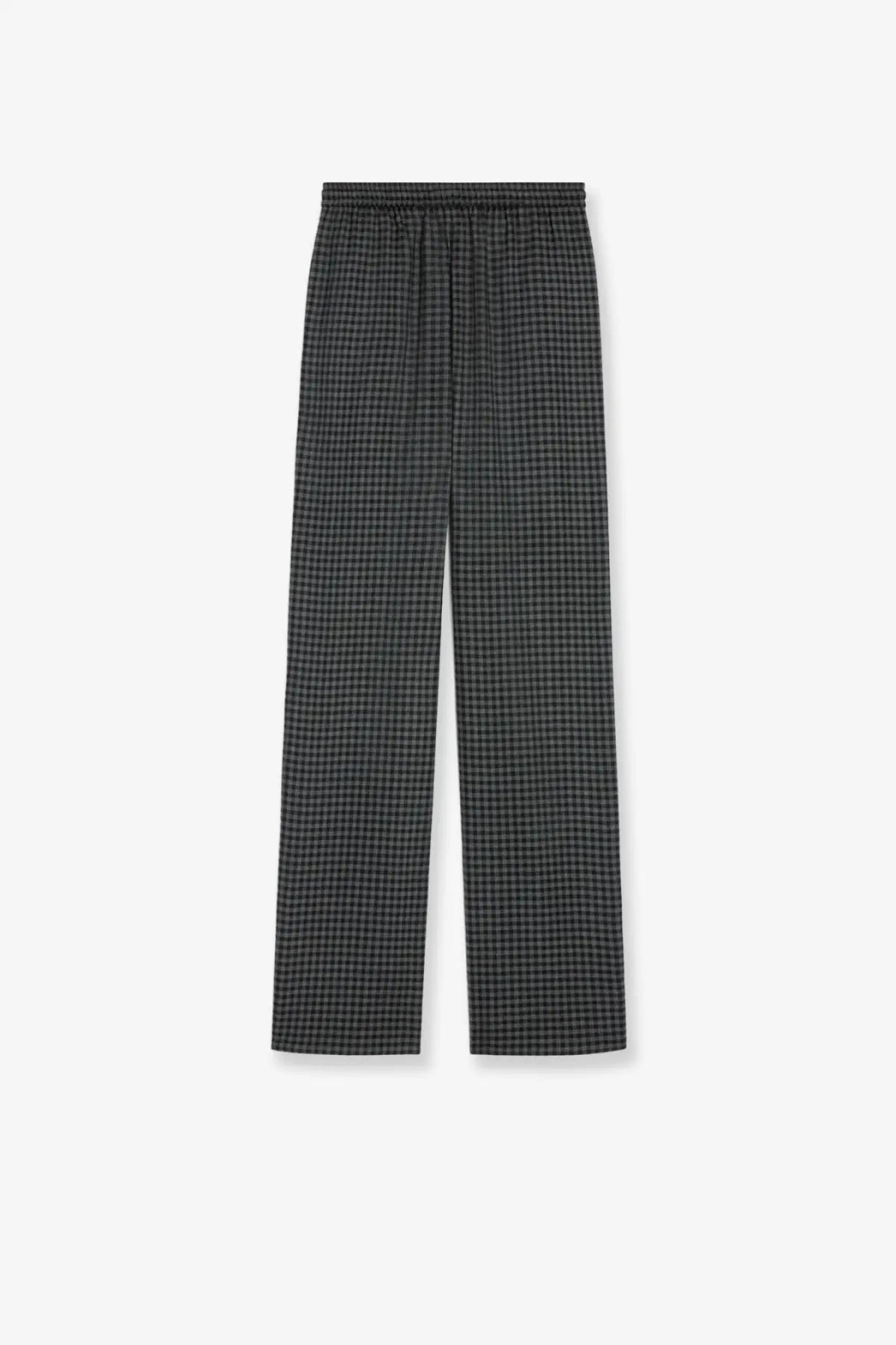 Celine women’s black and white checkered wide-leg wool and cashmere jogger trousers with elastic waistband