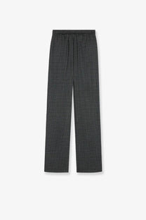 Celine women’s black and white checkered wide-leg wool and cashmere jogger trousers with elastic waistband