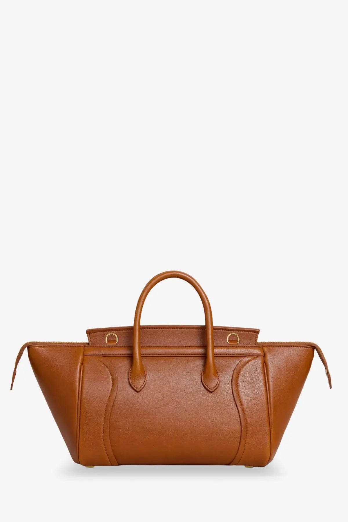 Cognac-colored leather céline classic tote bag with structured design and top handles for stylish carry