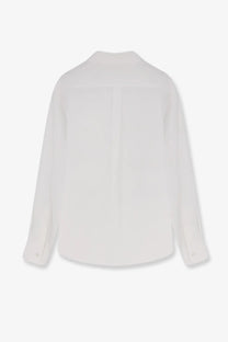 Celine women’s relaxed white cotton shirt with minimalist button-up design and subtle vertical seam detailing