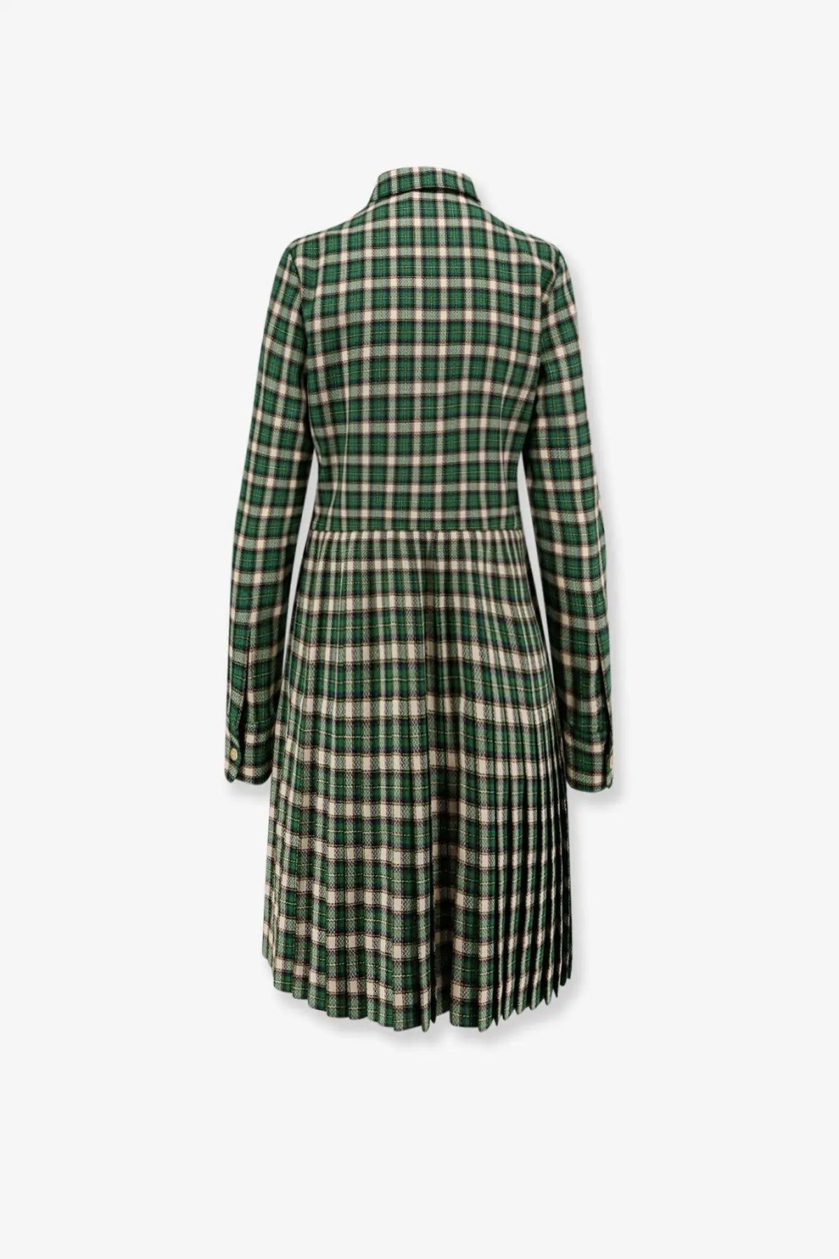 Celine Women's Tartan Wool Mini Dress Green