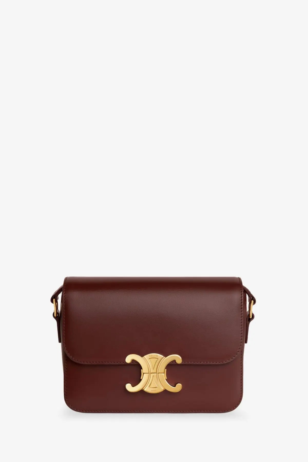 Celine Teen Triomphe brown leather crossbody bag with gold C clasp