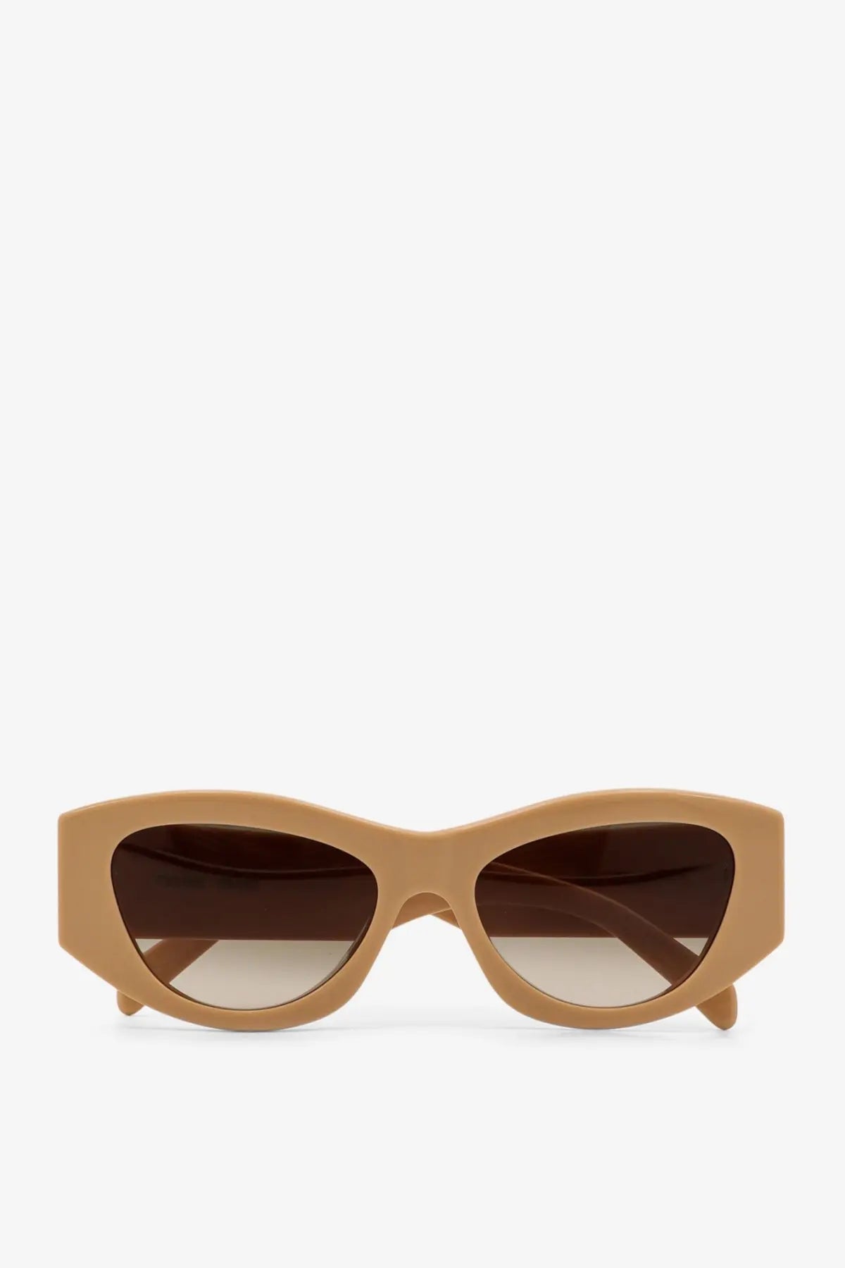 Celine women’s beige triomphe acetate sunglasses with tan cat-eye frames and gradient brown lenses