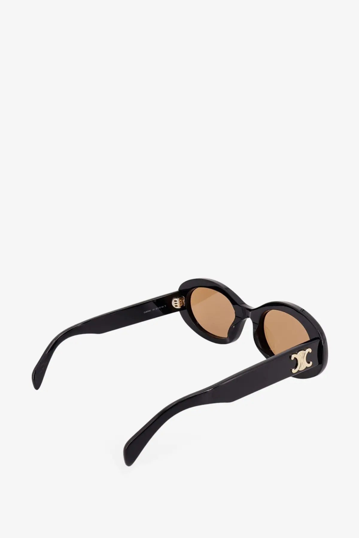 Celine women’s triomphe acetate sunglasses in black with gold-tone c-logo accents and brown gradient lenses