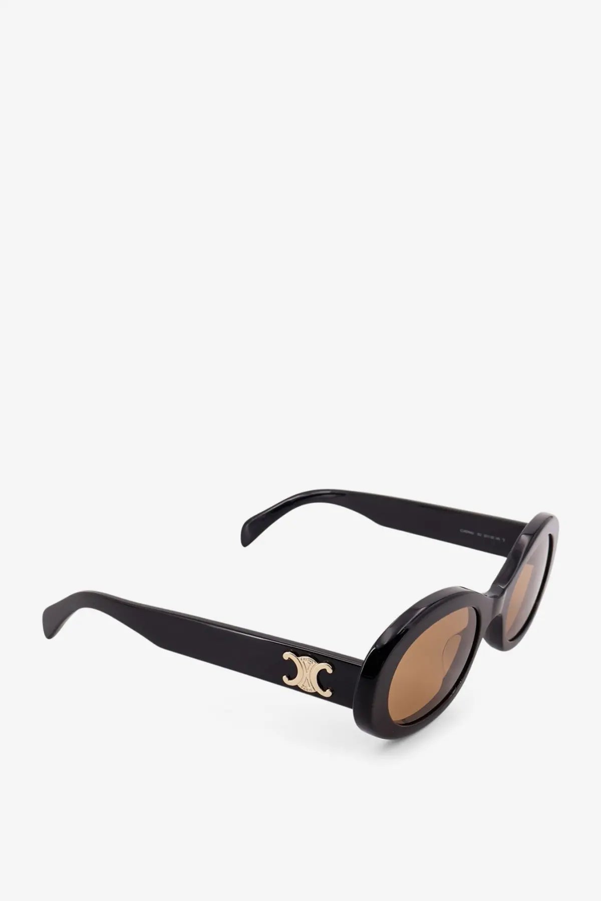 Celine women’s triomphe black acetate sunglasses with black oval frames gold-tone logo and brown lenses