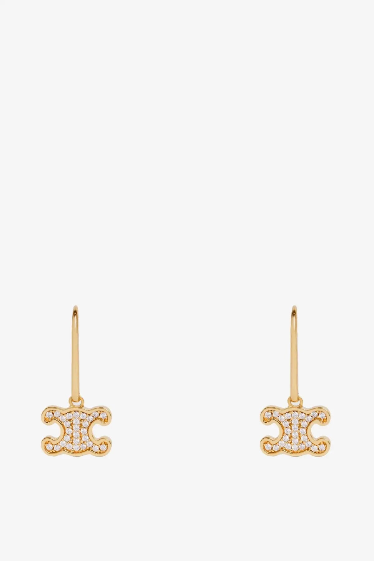 Celine women’s gold brass logo earrings with pavé diamonds in gold tone for elegant wear