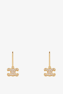 Celine women’s gold brass logo earrings with pavé diamonds in gold tone for elegant wear