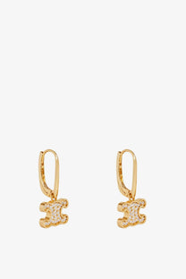 Gold-tone celine womens triomphe brass earrings with logo design and pave diamond finish