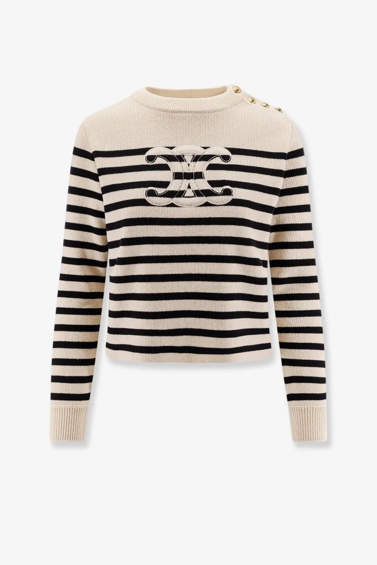 Celine Women's Triomphe Cashmere and Wool Sweater White