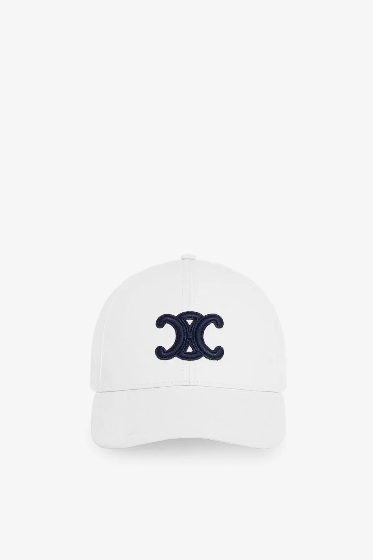 White Celine women’s Triomphe cotton baseball cap with navy blue embroidered logo