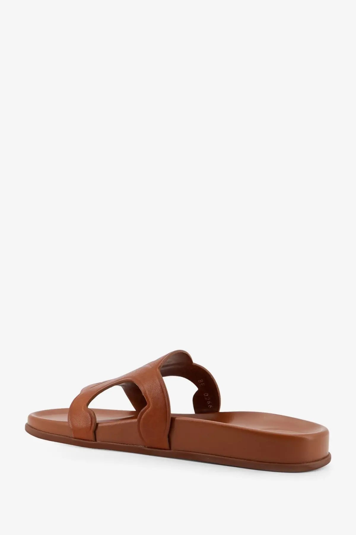 Celine women’s triomphe beige leather slide sandal with minimalist two-strap design