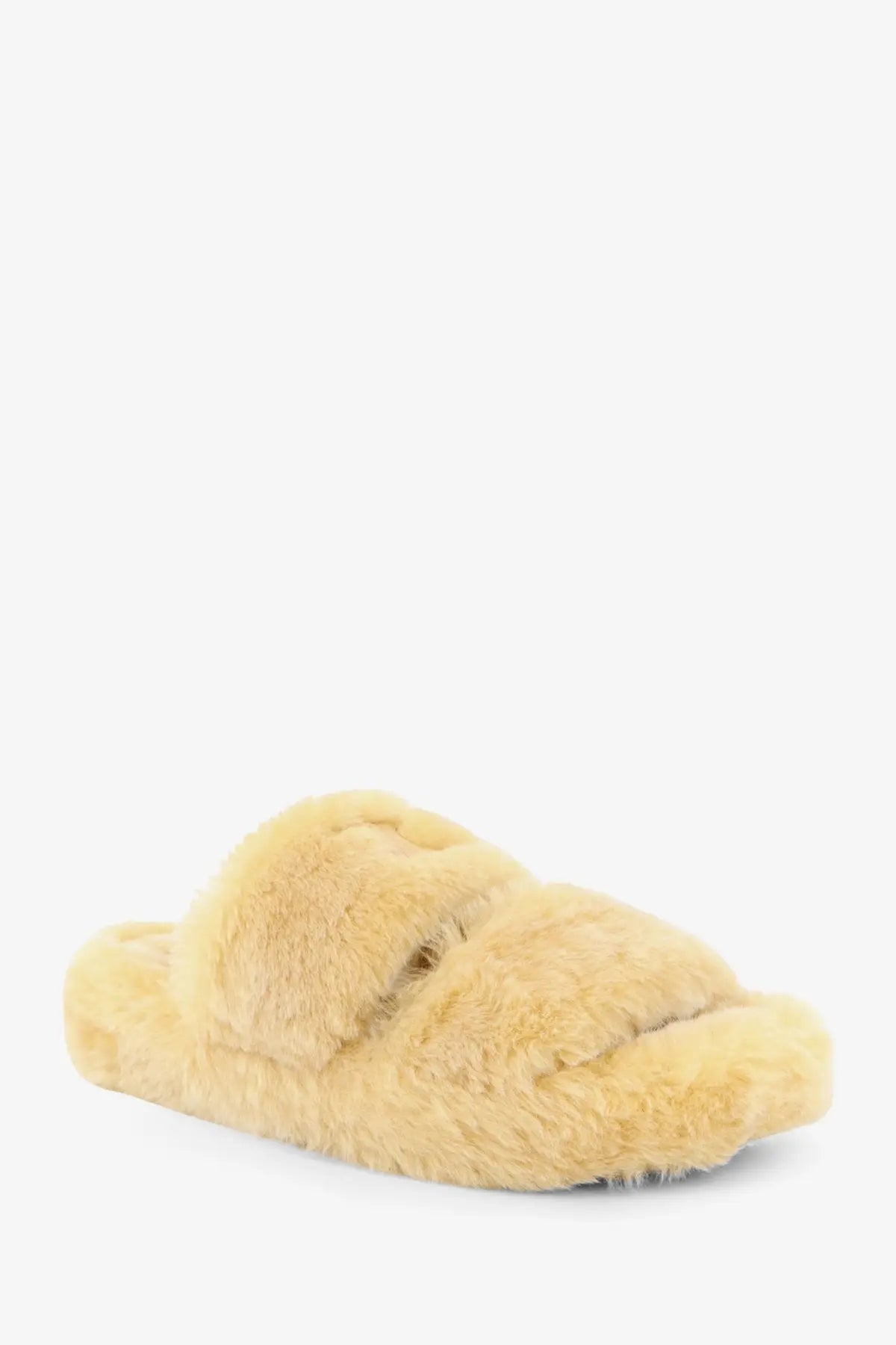 Celine Women's Triomphe Slide Shearling Sandals Brown, view 2