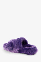 Celine Women's Triomphe Slide Shearling Sandals Purple, view 3