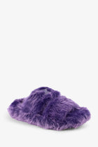Celine Women's Triomphe Slide Shearling Sandals Purple, view 2