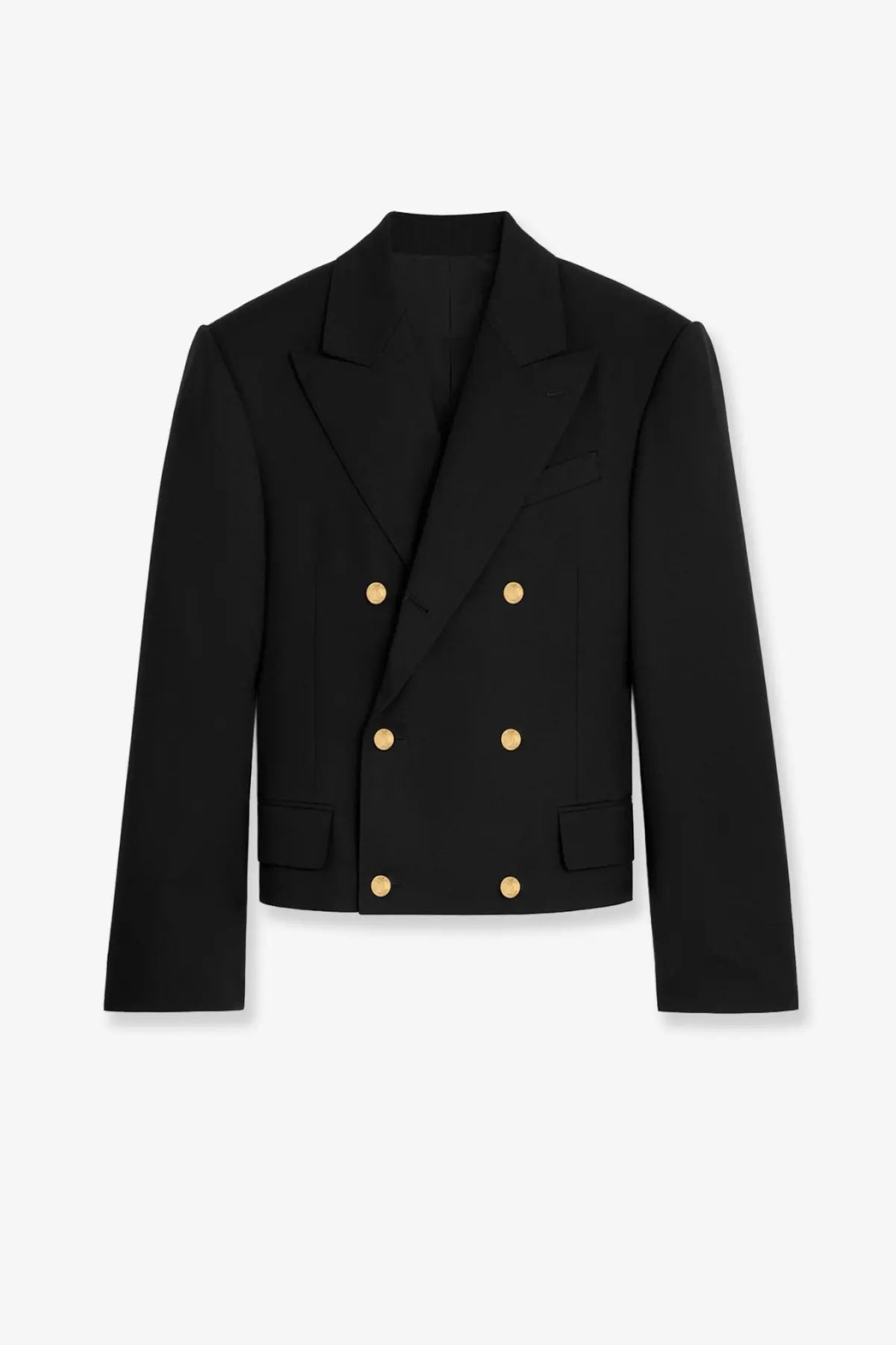 Celine women’s black virgin wool double-breasted blazer with gold-tone buttons and structured shoulders