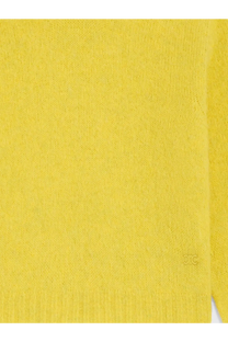 Celine women’s bright yellow wool turtleneck sweater with subtle ribbed texture and small embroidered sleeve logo