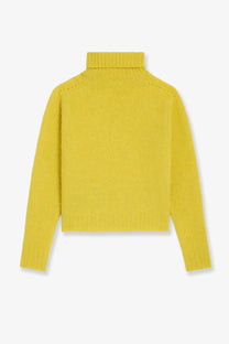 Celine women’s wool turtleneck yellow sweater with ribbed knit texture and long sleeves in vibrant yellow