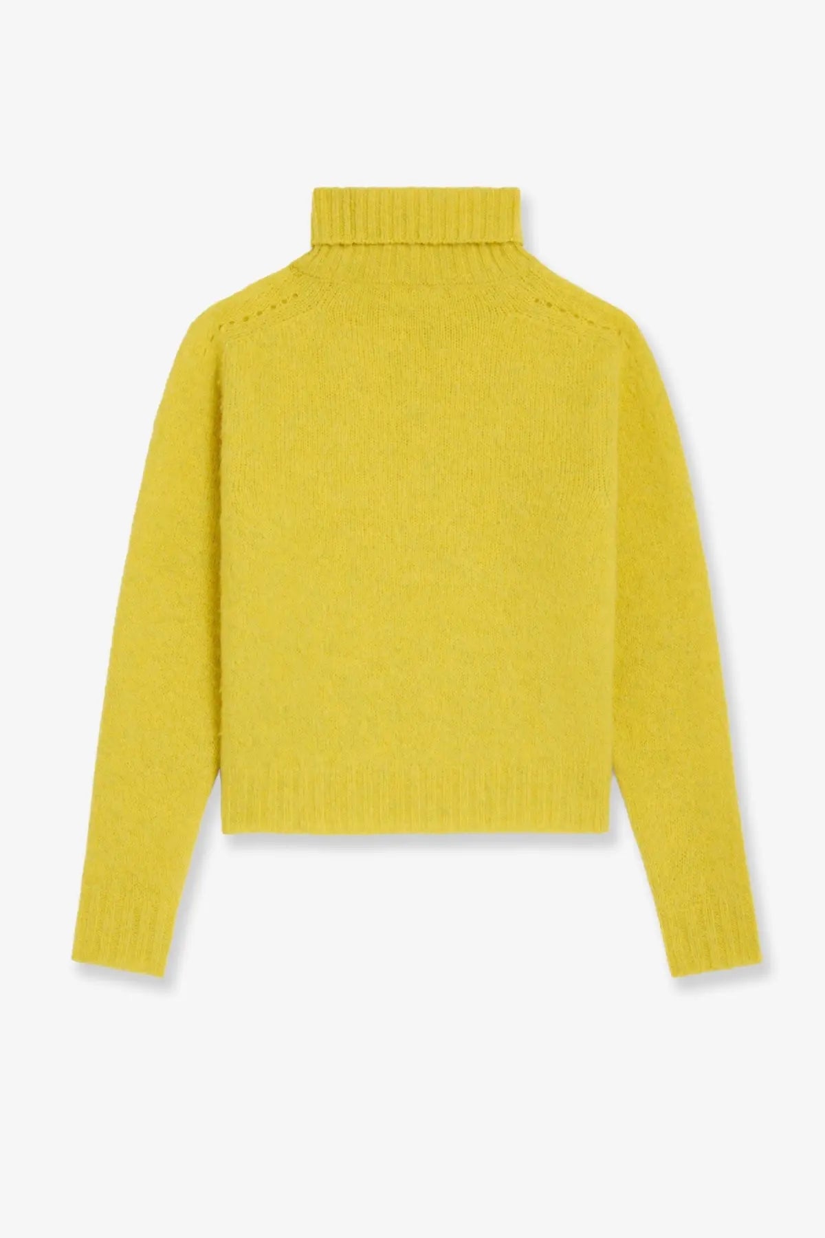 Celine women’s wool turtleneck yellow sweater with ribbed knit texture and long sleeves in vibrant yellow