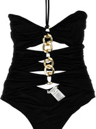 Elisabetta Franchi Chain One Piece Swimsuit Black, view 3
