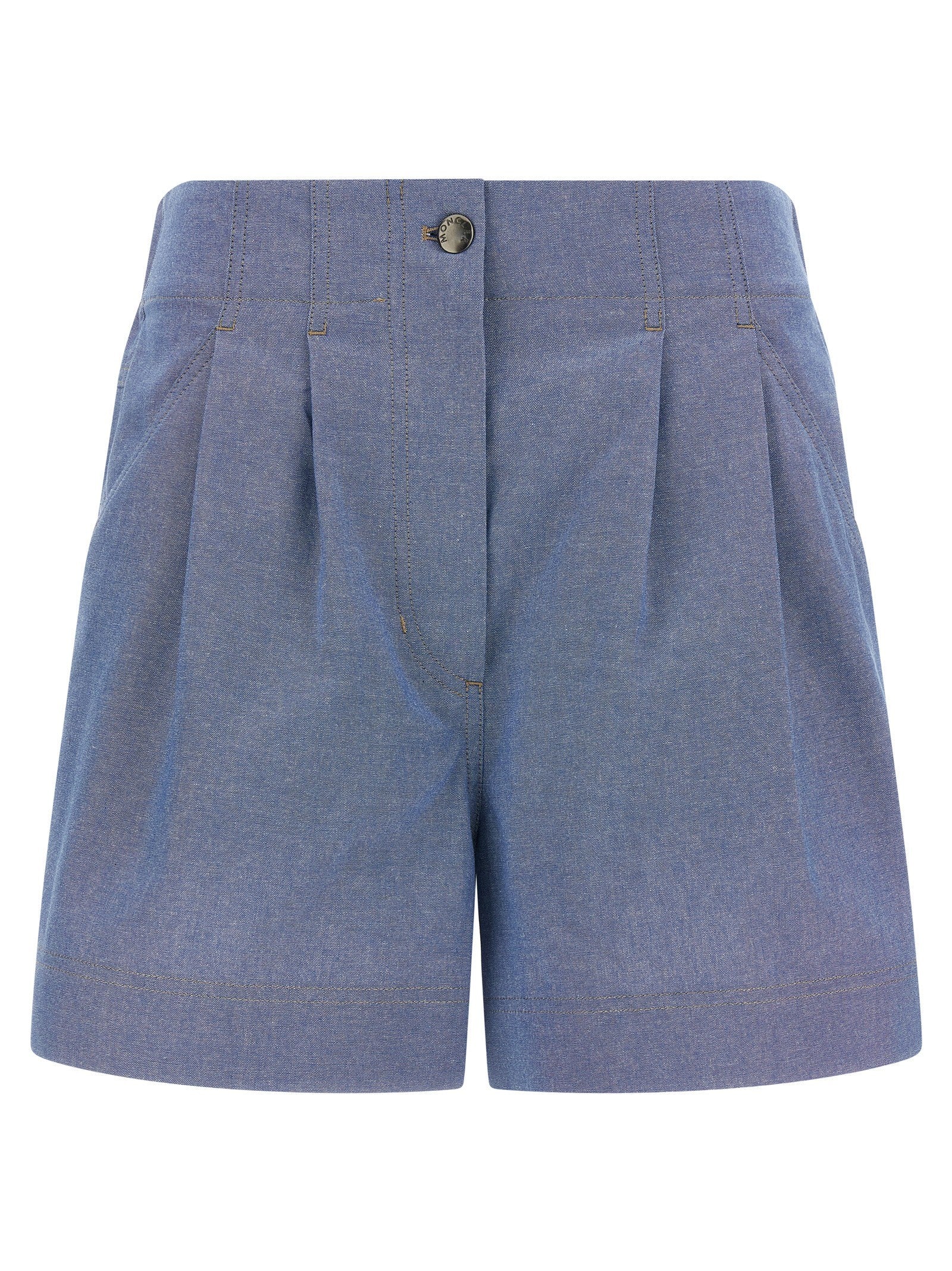 Moncler Grenoble Chambray Cotton Shorts Blue