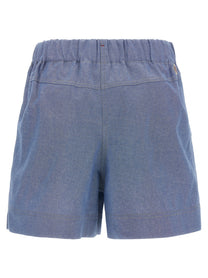 Moncler Grenoble Chambray Cotton Shorts Blue