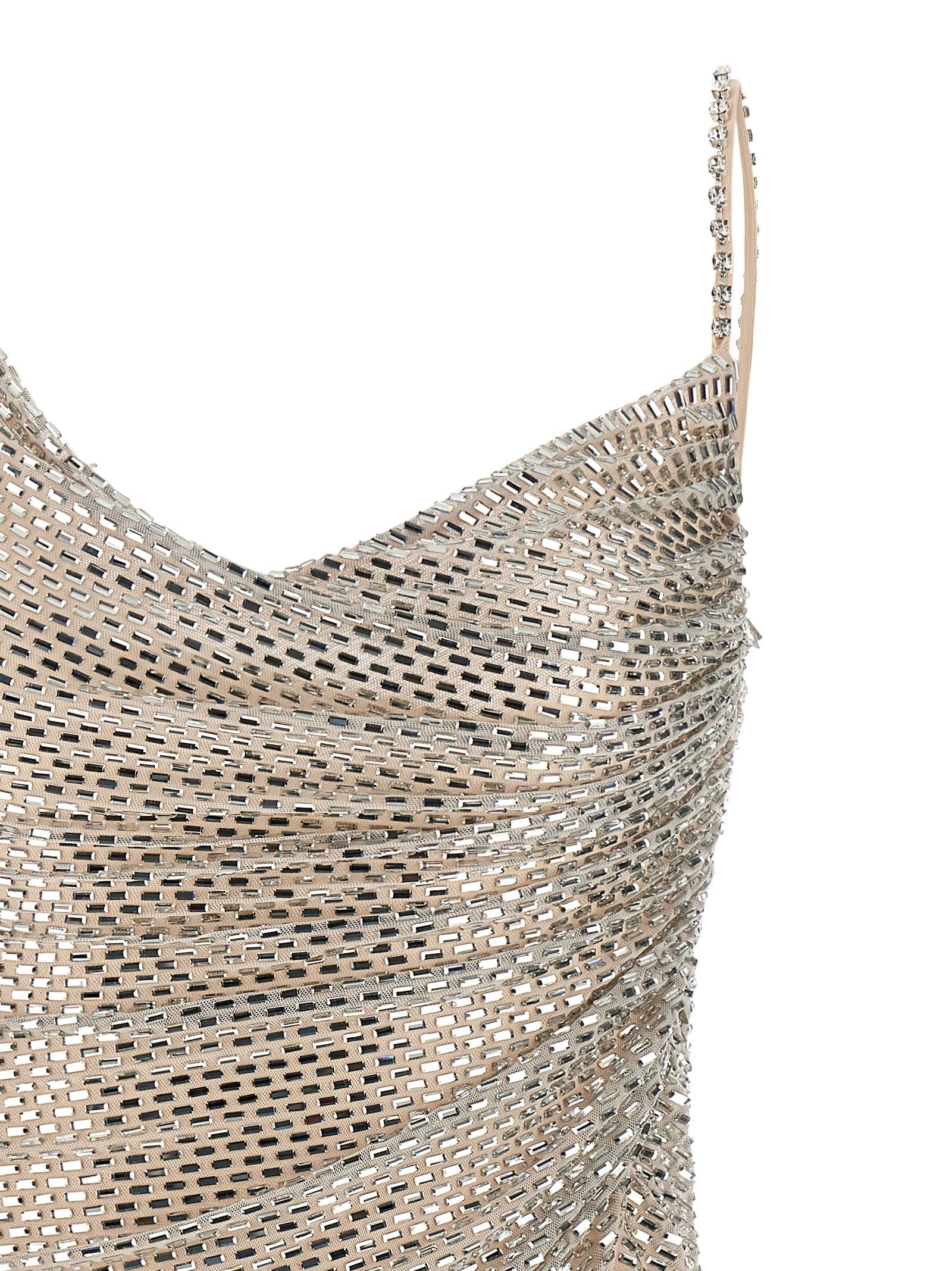 self-portrait Champagne Rhinestone Draped Mini Dress Beige