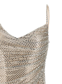self-portrait Champagne Rhinestone Draped Mini Dress Beige