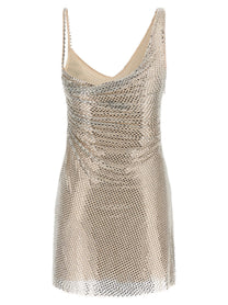 self-portrait Champagne Rhinestone Draped Mini Dress Beige