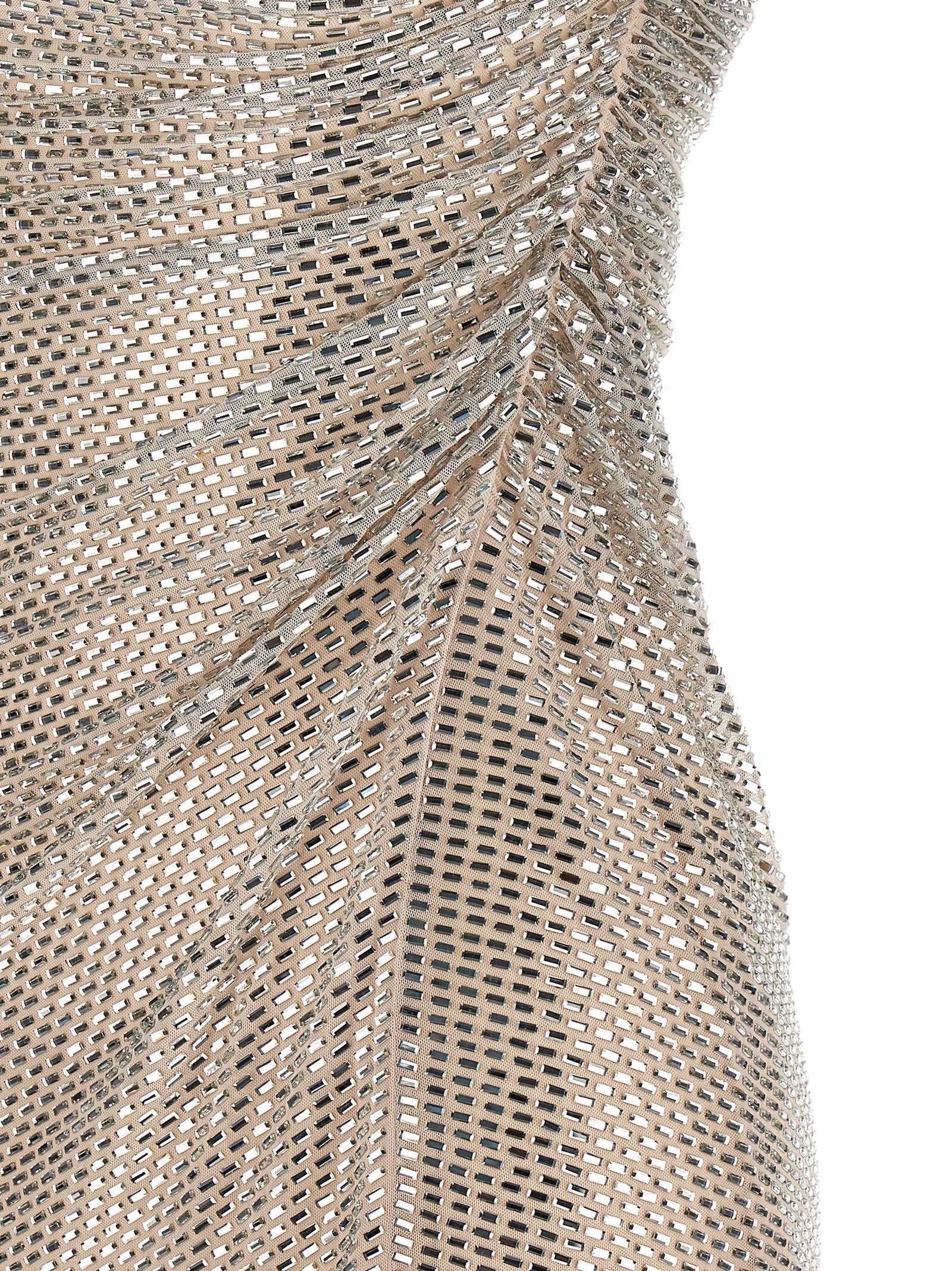 self-portrait Champagne Rhinestone Draped Mini Dress Beige