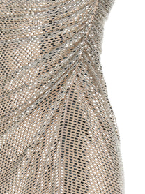 self-portrait Champagne Rhinestone Draped Mini Dress Beige