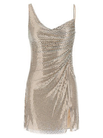 self-portrait Champagne Rhinestone Draped Mini Dress Beige