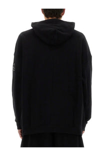 Black champion x rick owens men’s jumbo jasons hoodie with subtle white geometric logo on left sleeve