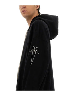 Black champion x rick owens men’s jumbo jasons hoodie with white embroidered star logo on the sleeve