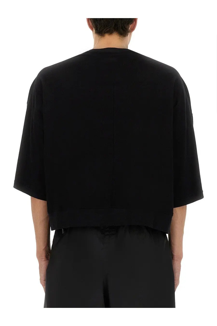 Champion x Rick Owens men’s black oversized short-sleeved cropped shirt with relaxed fit and cotton material