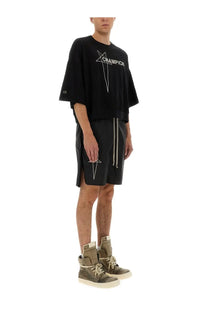 Champion X Rick Owens men’s black cropped t-shirt with white star and champion text, loose fit, short sleeves