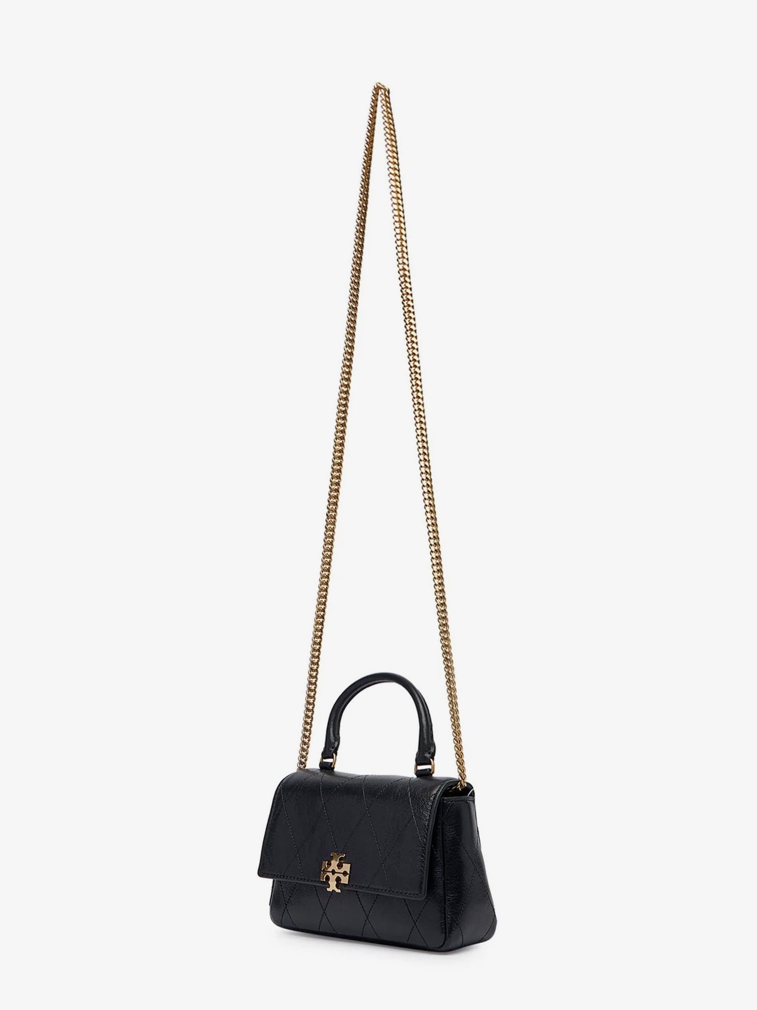Tory Burch Women's Charlie Quilted Mini Top Handle Chain Wallet Crossbody Bag Black