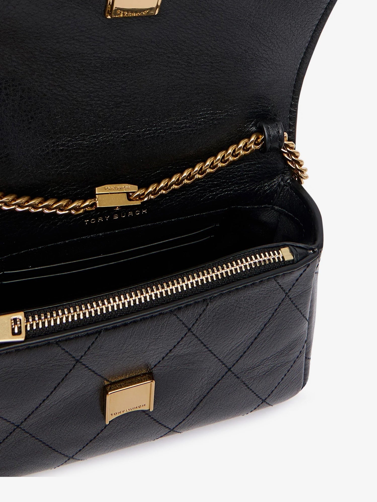 Tory Burch Women's Charlie Quilted Mini Top Handle Chain Wallet Crossbody Bag Black