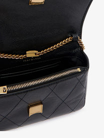 Tory Burch Women's Charlie Quilted Mini Top Handle Chain Wallet Crossbody Bag Black