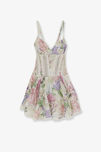 Charo Ruiz Ibiza women’s gardenia mini dress white with delicate floral print lace detailing and thin spaghetti straps