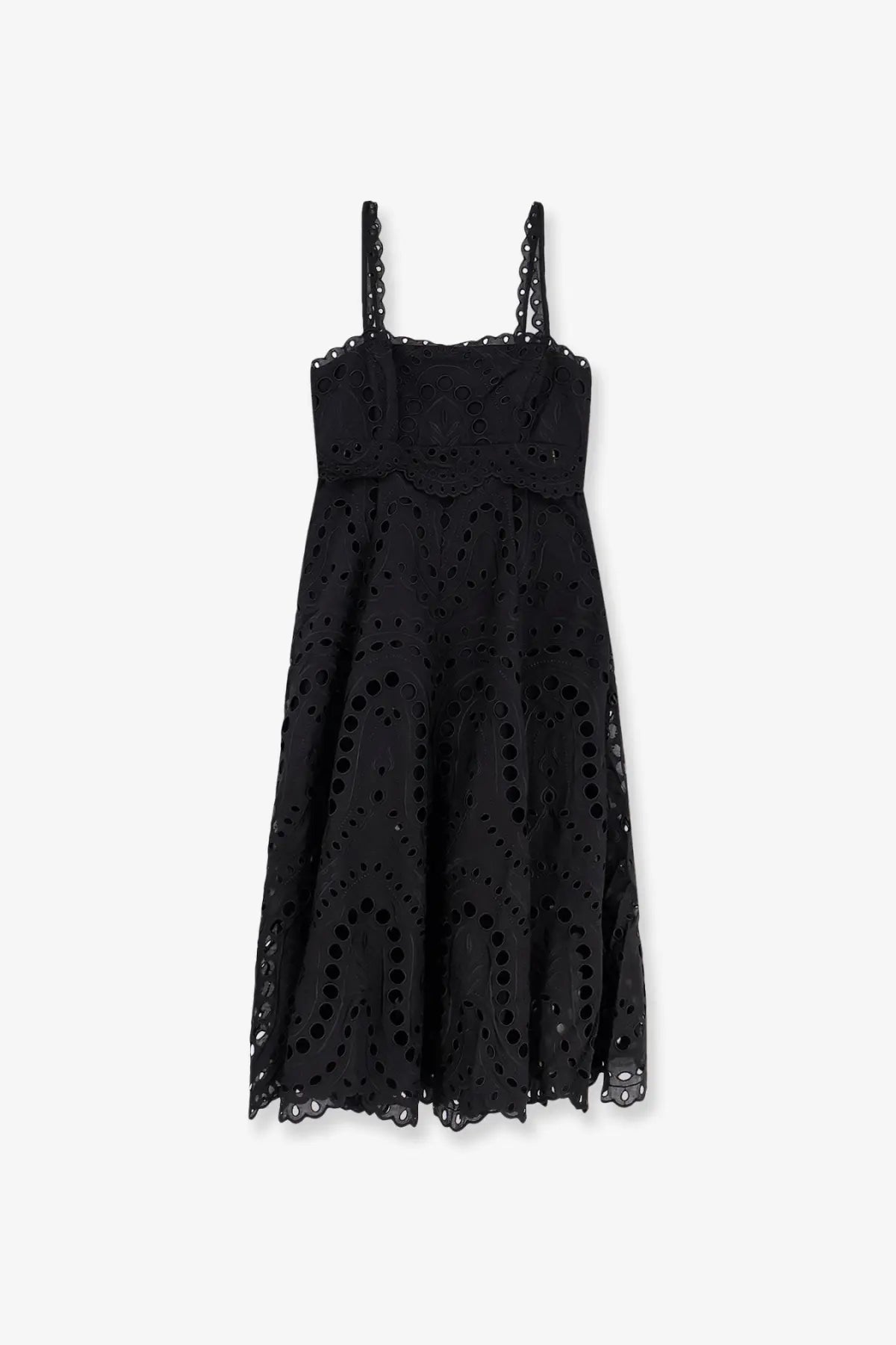 Charo Ruiz Ibiza women’s glimmer long dress black featuring delicate eyelet lace cutouts and thin straps