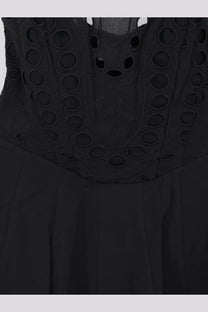 Charo Ruiz Ibiza women’s marlin long black dress with circular cutout embroidery on the bodice in lightweight fabric