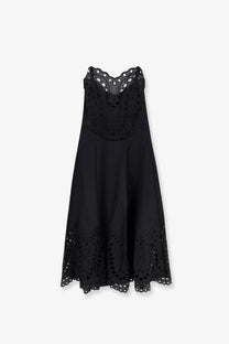 Charo Ruiz Ibiza women’s black sleeveless long dress with intricate eyelet embroidery on neckline and hem