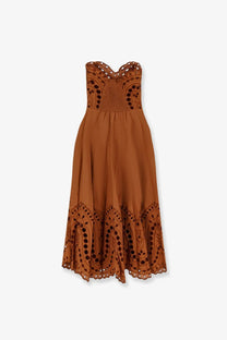 Charo ruiz ibiza women’s strapless terracotta dress with black eyelet embroidery on bodice and hemline