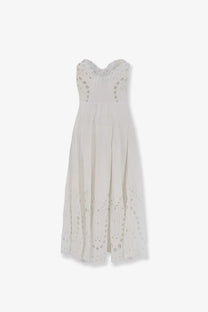 Charo Ruiz Ibiza women’s marlin long dress white with delicate off-white eyelet fabric and intricate circular cutouts