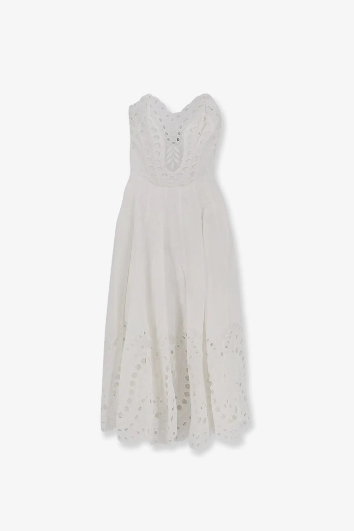 Charo Ruiz Ibiza women’s marlin long dress white delicate eyelet fabric fitted bodice flowing skirt